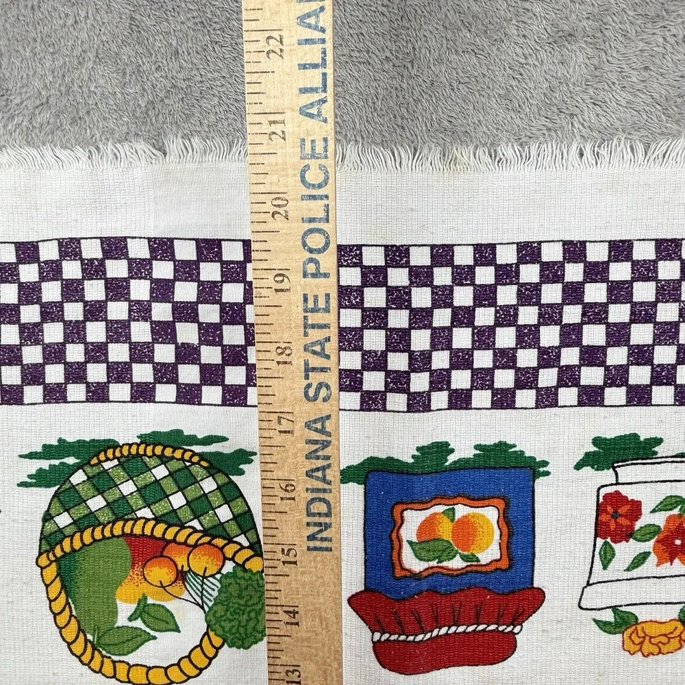 Vintage Kitchen Towel Kitchy Orange Jam Basket Check Cottagecore Country‎ Cotton
